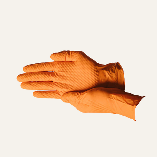 First Glove HD 8 Mil Orange Nitrile Disposable Industrial Gloves with Raised Diamond Texture